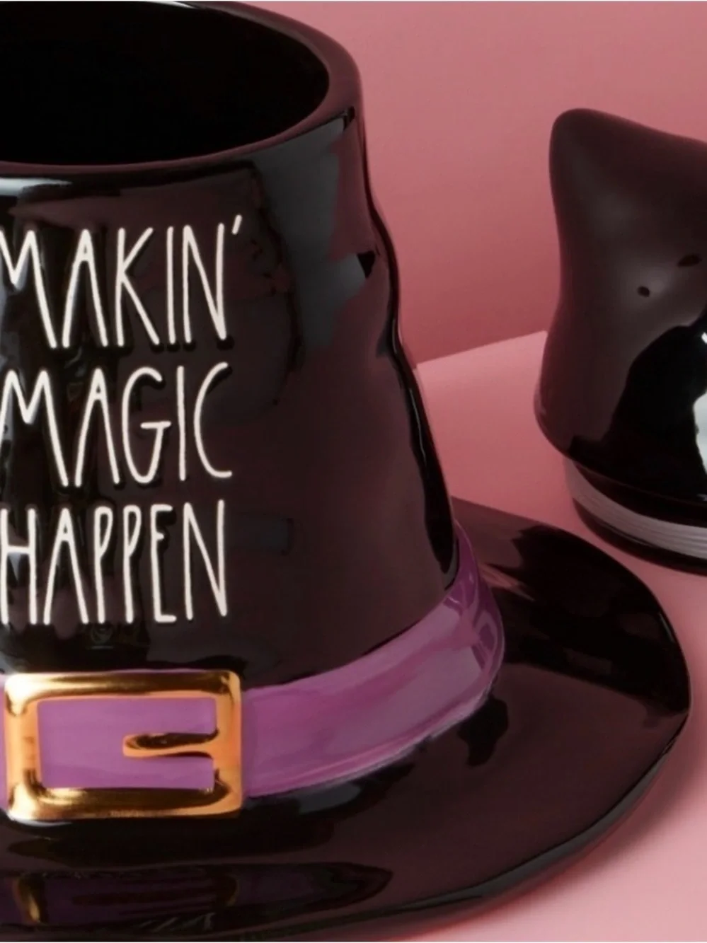 🩷 New Rae Dunn Black Witch Hat Treat Jar with Purple Band - Makin' Magic Happen
